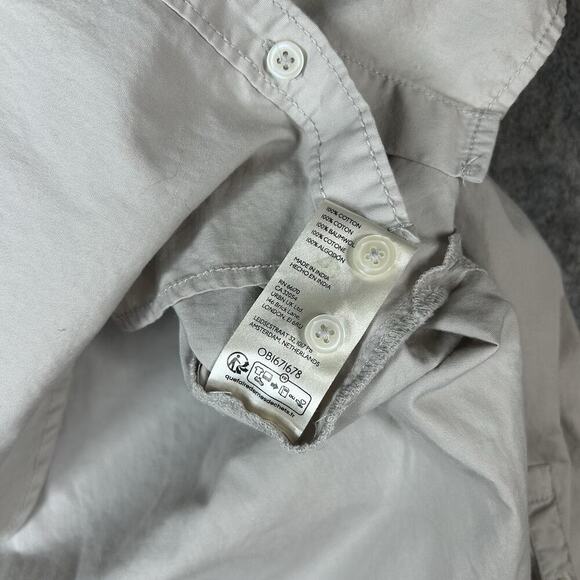 Maeve Anthropologie Shirt Womens Medium Button Down Cotton Rounded High Low Gray - Picture 8 of 9